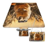 DWTJKMS Tapis de pique-nique marmotte dessiné à la main, tapis de sable pliable et imperméable avec sac fourre-tout, grand tapis de pique-nique en plein air, 147,3 x 147,3 cm, couverture de camping
