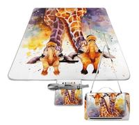 DWTJKMS Tapis de pique-nique motif girafes aquarelle, pliable et imperméable, avec sac fourre-tout, grand tapis de pique-nique en plein air, 147,3 x 147,3 cm, couverture de camping pour plage, parc