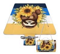 DWTJKMS Tapis de pique-nique motif paresseux assis sur un tournesol, pliable et imperméable avec sac fourre-tout, 147,3 x 147,3 cm, couverture de camping pour plage, parc, voyage
