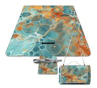 DWTJKMS Tapis de pique-nique orange et turquoise, tapis de sable pliable imperméable avec sac fourre-tout, grand tapis de pique-nique en plein air, couverture de camping pour plage, parc, voyage 147,3