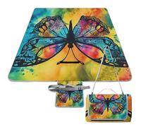 DWTJKMS Tapis de pique-nique papillon Tie Dye, pliable, imperméable, avec sac fourre-tout, grand tapis de pique-nique en plein air, couverture de camping pour plage, parc, voyage 147,3 x 147,3 cm