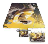 DWTJKMS Tapis de pique-nique python jaune et blanc, pliable, imperméable, avec sac fourre-tout, grand tapis de pique-nique en plein air, couverture de camping pour plage, parc, voyage 147,3 x 147,3 cm