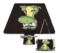 DWTJKMS Tapis de pique-nique silencieux en forme de crocodile de dessin animé, tapis de sable pliable et imperméable avec sac fourre-tout, grand tapis de pique-nique en plein air 147,3 x 147,3 cm