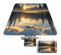 DWTJKMS Tapis de pique-nique Sunrise on The Lake - Pliable et imperméable - Avec sac fourre-tout - Grand tapis de pique-nique d'extérieur - 147,3 x 147,3 cm - Couverture de camping pour la plage, le