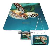 DWTJKMS Tapis de pique-nique tortue de mer, tapis de sable pliable et imperméable avec sac fourre-tout, grand tapis de pique-nique en plein air 147,3 x 147,3 cm, couverture de camping pour plage, parc