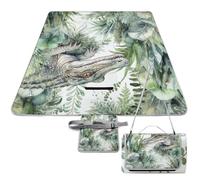 DWTJKMS Tapis de pique-nique vert crocodile, tapis de sable pliable et imperméable avec sac fourre-tout, grand tapis de pique-nique en plein air 147,3 x 147,3 cm, couverture de camping pour plage
