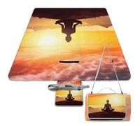 DWTJKMS Tapis de yoga et de méditation, tapis de sable pliable et imperméable avec sac fourre-tout, grand tapis de pique-nique en plein air, 147,3 x 147,3 cm, couverture de camping pour plage, parc