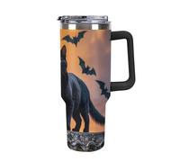 DWTJKMS The Black Cat Is Pacing on The Roof Gobelet en acier inoxydable de grande capacité étanche avec poignée et paille - Tasse isotherme à double paroi sous vide réutilisable pour garder le froid