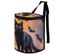 DWTJKMS The Black Cat is Pacing on The Roof Poubelle de voiture avec couvercle de grande capacité à suspendre, étanche, étanche, accessoire d'intérieur indispensable pour les voitures