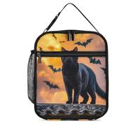 DWTJKMS The Black Cat Is Pacing on The Roof Sac à déjeuner isotherme, étanche pour homme et femme, avec poignée, boîte à déjeuner isotherme réutilisable pour bureau, travail, pique-nique