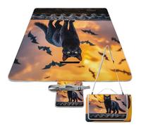 DWTJKMS The Black Cat is Pacing on The Roof Tapis de pique-nique pliable et imperméable avec sac fourre-tout Grand tapis de pique-nique d'extérieur 147,3 x 147,3 cm Couverture de camping pour la plage