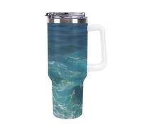 DWTJKMS The Blue Sea Gobelet en acier inoxydable étanche de grande capacité avec poignée et paille - Tasse isotherme à double paroi sous vide - Réutilisable - Garde les boissons froides ou chaudes