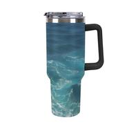 DWTJKMS The Blue Sea Gobelet en acier inoxydable étanche de grande capacité avec poignée et paille - Tasse isotherme à double paroi sous vide réutilisable pour garder les boissons froides ou chaudes