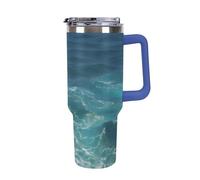 DWTJKMS The Blue Sea Gobelet en acier inoxydable étanche de grande capacité avec poignée et paille - Tasse isotherme à double paroi sous vide - Réutilisable - Garde au froid ou au chaud - Style bleu