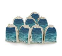DWTJKMS The Blue Sea Lot de 8 petites pochettes cadeaux portables avec cordon de serrage réutilisables en coton et lin pour mariage, voyage, bureau, entraînement (unisexe)