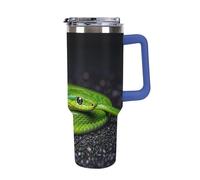 DWTJKMS The Green Snake Gobelet en acier inoxydable étanche de grande capacité avec poignée et paille - Tasse isotherme à double paroi sous vide - Réutilisable - Garde au froid ou au chaud - Bleu
