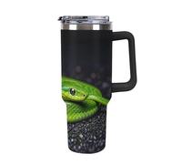 DWTJKMS The Green Snake Gobelet en acier inoxydable étanche de grande capacité avec poignée et paille - Tasse isotherme à double paroi sous vide - Réutilisable - Garde les boissons froides ou chaudes
