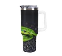 DWTJKMS The Green Snake Gobelet en acier inoxydable étanche de grande capacité avec poignée et paille - Tasse isotherme à double paroi sous vide - Réutilisable - Garde les boissons froides ou chaudes