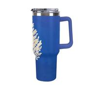 DWTJKMS The White Tree Gobelet en acier inoxydable étanche de grande capacité avec poignée et paille - Tasse isotherme à double paroi sous vide - Réutilisable - Garde au froid ou au chaud - Bleu foncé