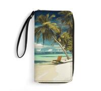 DWTJKMS Tropical Holidays Portefeuille long fin en cuir PU pour homme femme portefeuille minimaliste avec emplacements pour cartes, blanc, 19,7 x 10,5 cm, blanc, 19.7x10.5cm