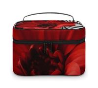 DWTJKMS Trousse de maquillage à fleurs rouges - Grande capacité - Trousse de toilette de voyage pour femme - Avec poignée et séparateur
