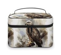DWTJKMS Trousse de maquillage aquarelle de faucon assis - Grande capacité - Trousse de toilette de voyage pour femme avec poignée et séparateur