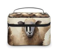 DWTJKMS Trousse de maquillage aquarelle en forme de moutons, grande capacité, trousse de toilette de voyage pour femme avec poignée et séparateur