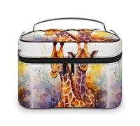 DWTJKMS Trousse de maquillage aquarelle girafes - Grande capacité portable - Trousse de toilette de voyage pour femme avec poignée et séparateur