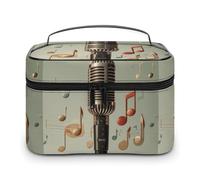 DWTJKMS Trousse de maquillage avec microphone et note de musique, grande capacité, trousse de toilette de voyage pour femme avec poignée et séparateur