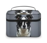 DWTJKMS Trousse de maquillage Border Collie - Grande capacité - Portable - Pour femme - Avec poignée et séparateur