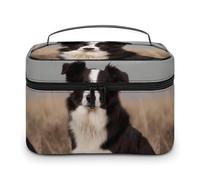 DWTJKMS Trousse de maquillage Border Collie - Grande capacité - Portable - Pour femme - Avec poignée et séparateur