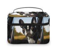 DWTJKMS Trousse de maquillage Boston Terrier avec poignée et séparateur - Grande capacité - Portable - Pour femme