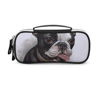 DWTJKMS Trousse de maquillage Boston Terrier en cuir, petite trousse de maquillage portable, étanche, trousse de toilette, pinceaux, crayons et accessoires de maquillage de voyage