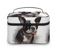 DWTJKMS Trousse de maquillage Boston Terrier, grande capacité, trousse de toilette de voyage pour femme avec poignée et séparateur
