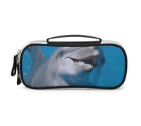 DWTJKMS Trousse de maquillage en cuir avec dauphin avec un sourire - Petit organisateur de cosmétiques - Étanche - Trousse de toilette - Pinceaux, crayons et accessoires de maquillage de voyage