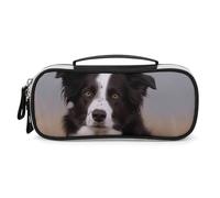 DWTJKMS Trousse de maquillage en cuir Border Collie - Portable - Petite trousse de toilette étanche - Pinceaux, crayons et accessoires de maquillage de voyage