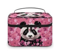 DWTJKMS Trousse de maquillage panda rose en coton, grande capacité, trousse de toilette de voyage pour femme avec poignée et séparateur