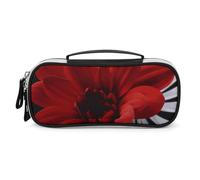 DWTJKMS Trousse de maquillage portable en cuir avec fleur rouge - Trousse de toilette étanche - Pinceaux, crayons et accessoires de maquillage de voyage