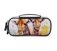 DWTJKMS Trousse de maquillage portable en cuir avec girafes aquarelle, petite trousse de toilette, pinceaux, crayons et accessoires de maquillage de voyage