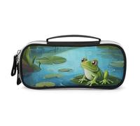 DWTJKMS Trousse de maquillage portable en cuir avec grenouille dans un étang - Petite trousse de toilette étanche - Pinceaux, crayons et accessoires de maquillage de voyage