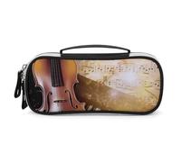 DWTJKMS Trousse de maquillage portable en cuir avec notes de musique pour piano et violon - Étanche - Trousse de toilette - Pinceaux, crayons et accessoires de maquillage de voyage