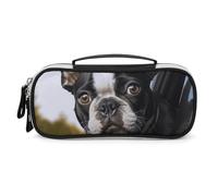 DWTJKMS Trousse de maquillage portable en cuir avec petit chien Boston Terrier - Étanche - Pinceaux, crayons et accessoires de maquillage de voyage