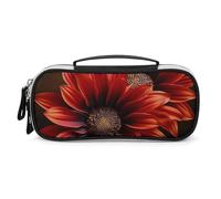 DWTJKMS Trousse de maquillage portable en cuir de tournesol rouge - Petite trousse de toilette étanche - Pinceaux, crayons et accessoires de maquillage de voyage