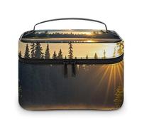 DWTJKMS Trousse de maquillage Sunrise on The Lake - Grande capacité - Portable - Trousse de toilette de voyage pour femme - Avec poignée et séparateur