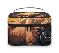 DWTJKMS Trousse de maquillage Wild American Bison Mountains - Grande capacité - Portable - Pour femme - Avec poignée et séparateur