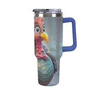 DWTJKMS Turkey Decoration Gobelet en acier inoxydable étanche de grande capacité avec poignée et paille - Gobelet isotherme à double paroi sous vide - Réutilisable - Garde au froid ou au chaud - Bleu