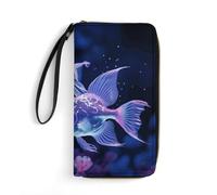DWTJKMS Two Blue Fish Long portefeuille fin en cuir PU pour homme femme portefeuille minimaliste avec emplacements pour cartes, blanc, 19,7 x 10,5 cm, blanc, 19.7x10.5cm