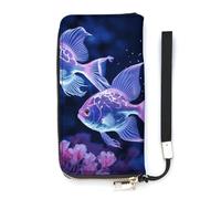 DWTJKMS Two Blue Fish Long portefeuille fin en cuir PU pour homme femme portefeuille minimaliste avec fentes pour cartes, blanc, 20 x 10,5 cm, blanc, 20x10.5cm
