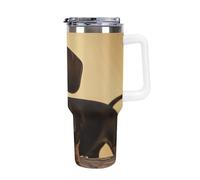DWTJKMS Un joli gobelet en acier inoxydable à motif teckel de 1,2 l - Anti-fuite - Grande capacité - Tasse de voiture avec poignée et paille - Gobelet isotherme à double paroi sous vide - Réutilisable