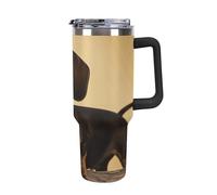 DWTJKMS Un joli gobelet en acier inoxydable à motif teckel de 1,2 l - Anti-fuite - Grande capacité - Tasse de voiture avec poignée et paille - Gobelet isotherme à double paroi sous vide - Réutilisable